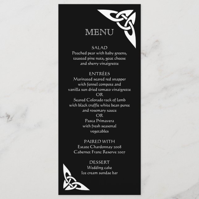 Celtic Knot Initials - Menu Card black (Front)