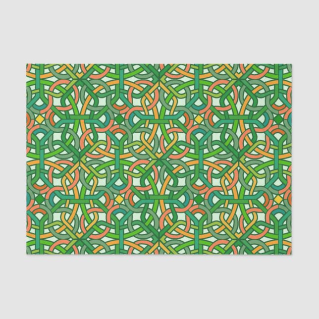 Celtic Knot Irish Braid Pattern Green Pretty Tissue Paper (Front)