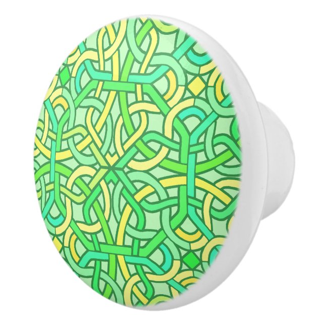 Celtic Knot Irish Braid Pattern Green Yellow Ceramic Knob (Right)