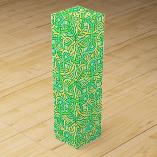 Celtic Knot Irish Braid Pattern Green Yellow Wine Gift Box