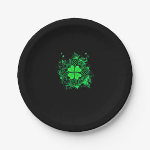 Celtic Knot Irish Shamrock Three Leaf Clover St Pa Paper Plate