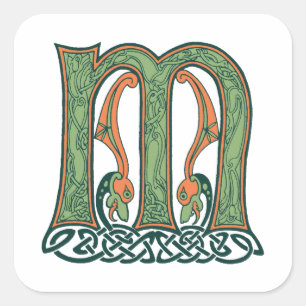 Celtic Knot Letter M, Irish Design Square Sticker