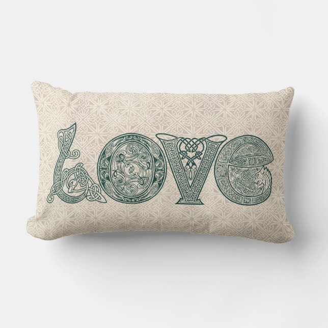 Celtic Knot Love, St Patrick's Day, Irish Letters Lumbar Pillow (Front)
