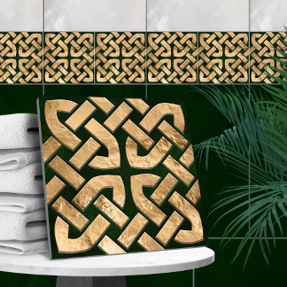 Celtic knot - malachite and gold tile