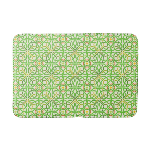 Celtic Knot Modern Basketweave Braid Green Pattern Bath Mat (Front)
