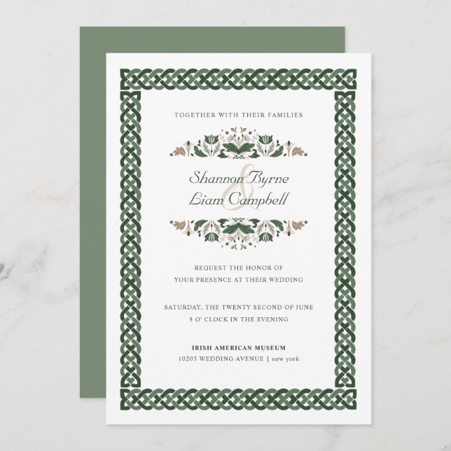 Celtic Knot | Modern Floral Irish Wedding Invitation (Front/Back)