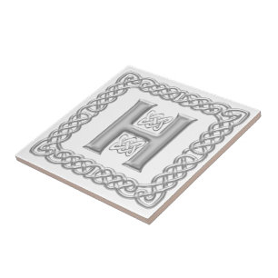 Celtic Knot Monogram Silver Effect Letter H Tile