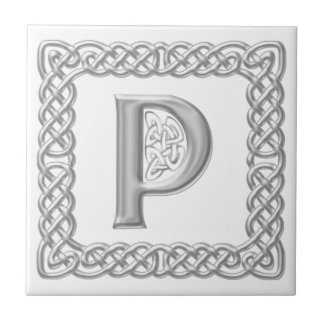 Celtic Knot Monogram Silver Effect Letter P Tile