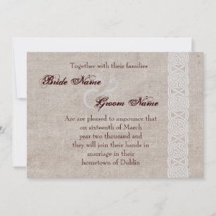 Celtic knot on rustic burlap irish traditional save the date