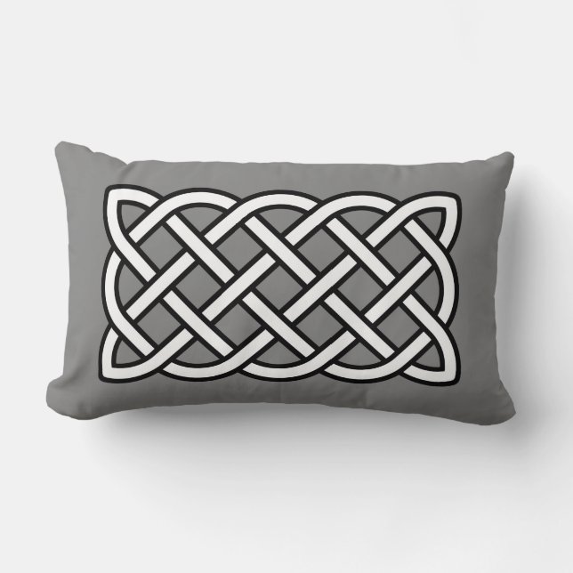 Celtic Knot Pattern, Black & White on Grey / Grey Lumbar Pillow (Front)