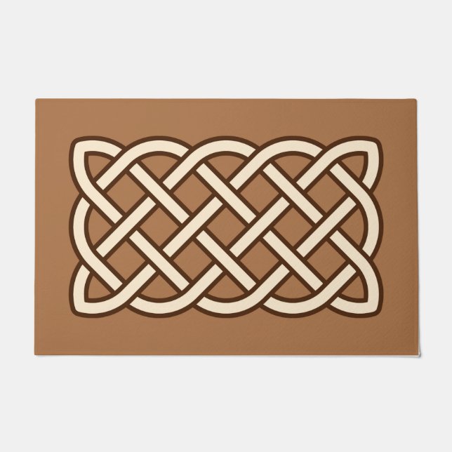 Celtic Knot Pattern, Camel Tan, Cream and Brown Doormat (Front)