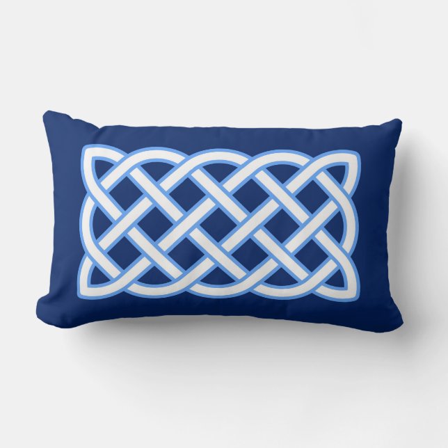 Celtic Knot Pattern, Cobalt Blue and White  Lumbar Pillow (Front)