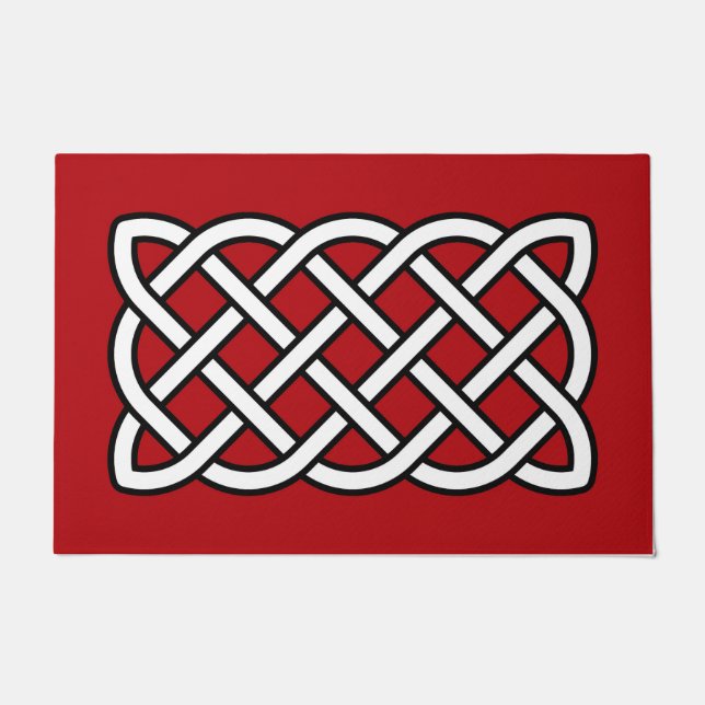 Celtic Knot Pattern, Deep Red, Black and White Doormat (Front)
