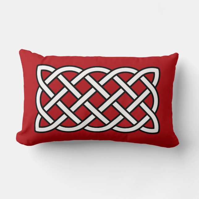 Celtic Knot Pattern, Deep Red, Black and White Lumbar Pillow (Front)