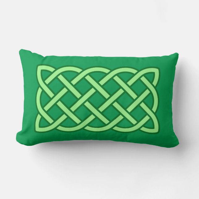 Celtic Knot Pattern, Emerald and Lime Green  Lumbar Pillow (Front)