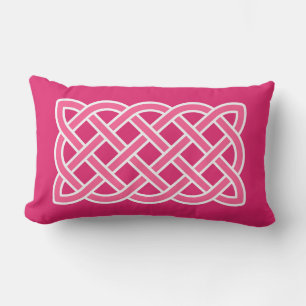 Celtic Knot Pattern, Fuchsia Pink and White Lumbar Pillow