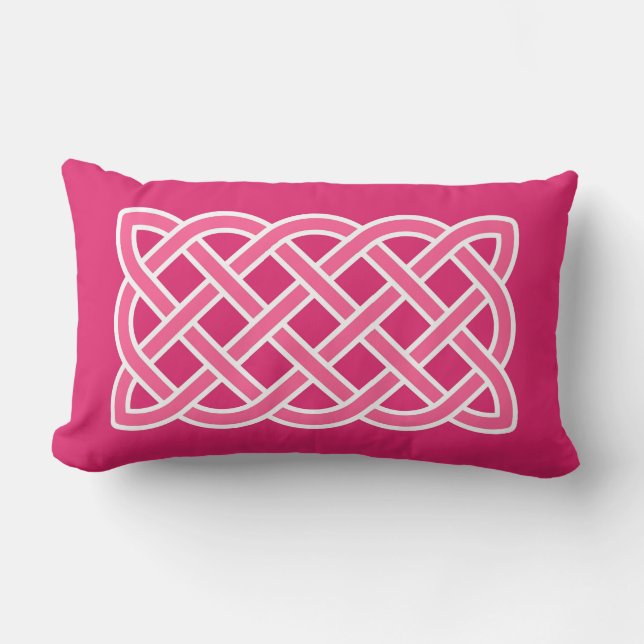 Celtic Knot Pattern, Fuchsia Pink and White Lumbar Pillow (Front)