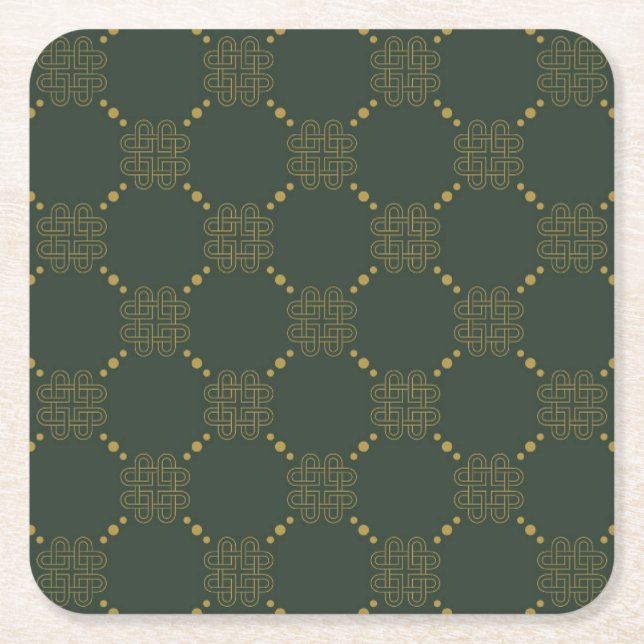 Celtic Knot Pattern Square Paper Coaster (Front)