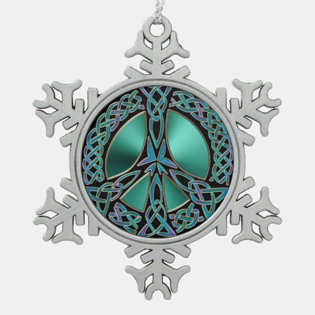 Celtic Knot Peace Sign Snowflake Ornament (Front)