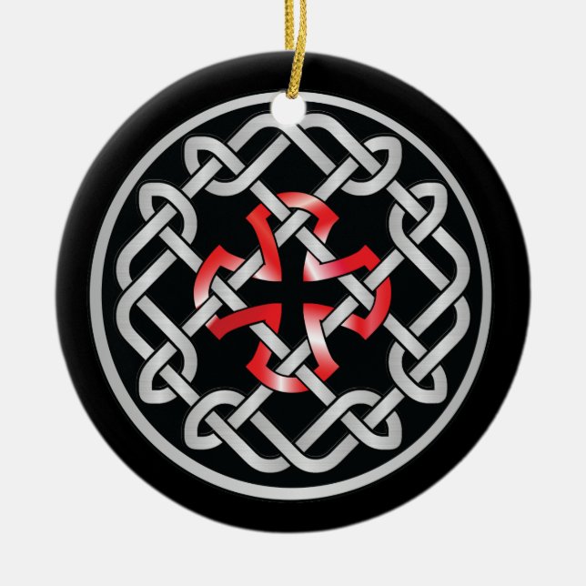 Celtic Knot Red Metallic Circle Ornament (Front)