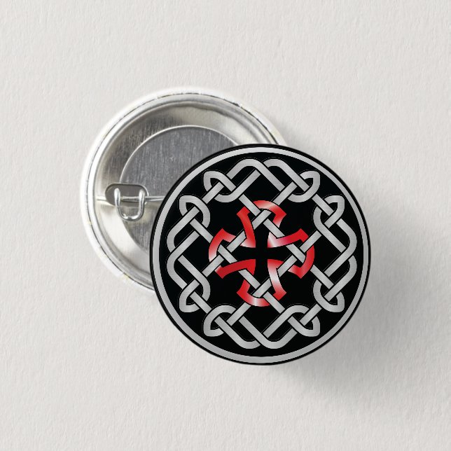 Celtic Knot Red Metallic Round Button (Front & Back)