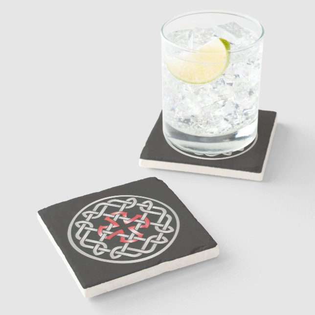 Celtic Knot Red Metallic Stone Coaster (Side)