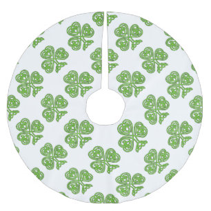 Celtic Knot Shamrock on White Brushed Polyester Tree Skirt