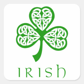 Celtic Knot Shamrock over Irish text Square Sticker