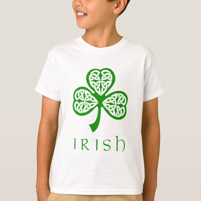Celtic Knot Shamrock over Irish text T-Shirt (Front)