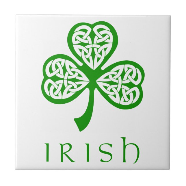 Celtic Knot Shamrock over Irish text Tile (Front)