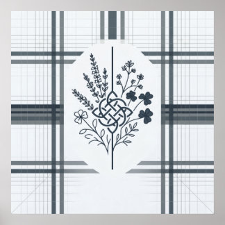 Celtic Knot Shamrock Tartan Botanical Line Art Poster