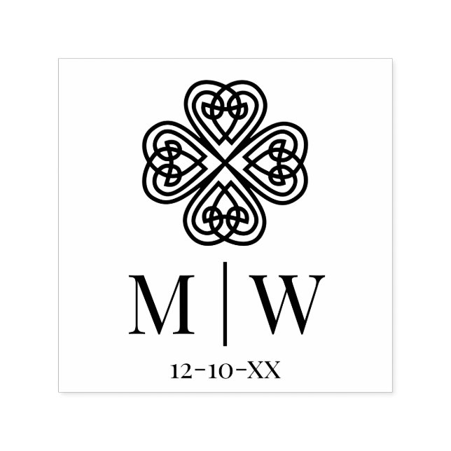 Celtic Knot Shamrock Wedding Couple Initials Date Self-inking Stamp (Design)