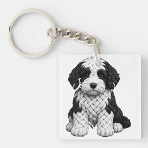 Celtic Knot Sheepadoodle Dog Art Keychain