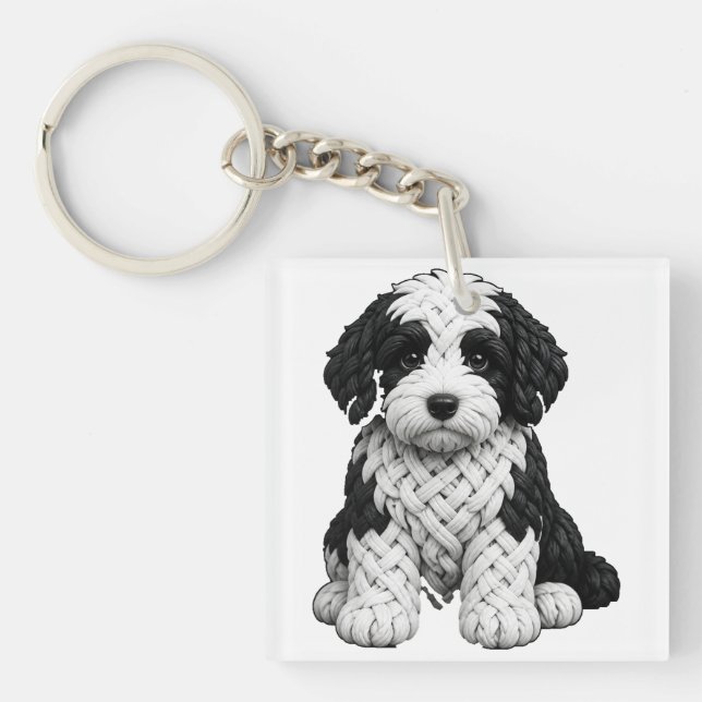 Celtic Knot Sheepadoodle Dog Art Keychain (Front)