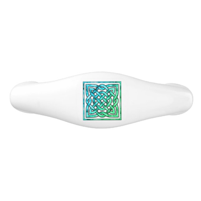 Celtic Knot - Square Blue Green Ceramic Drawer Pull (Front)
