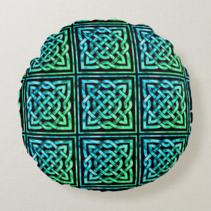 Celtic Knot - Square Blue Green Round Pillow