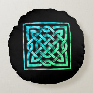 Celtic Knot - Square Blue Green Round Pillow