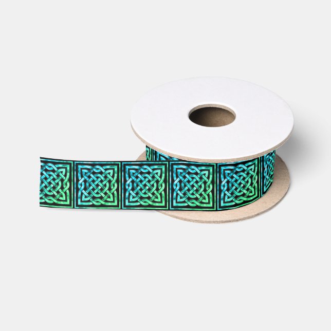 Celtic Knot - Square Blue Green Satin Ribbon (Spool)