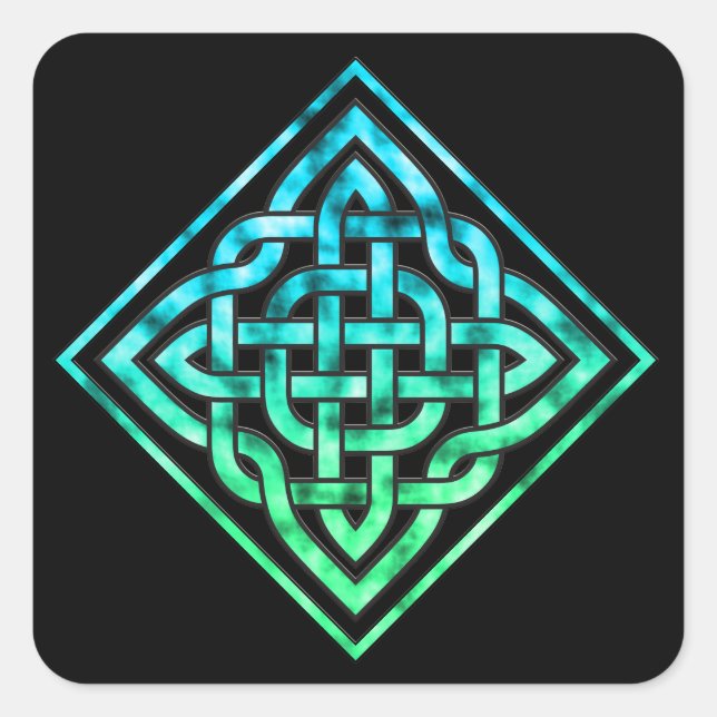 Celtic Knot Square Stickers - Diamond Blue Green (Front)