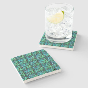 Celtic Knot - Square Tile Blue Green Stone Coaster