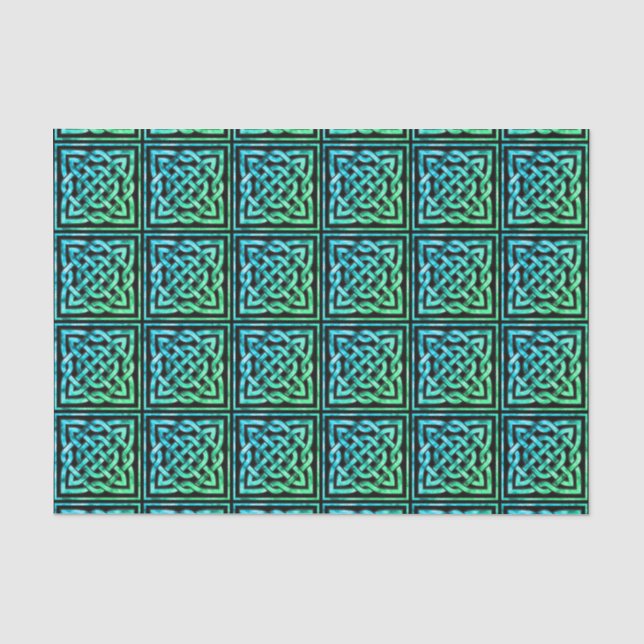 Celtic Knot - Square Tile Blue Green Tissue Paper (Front)