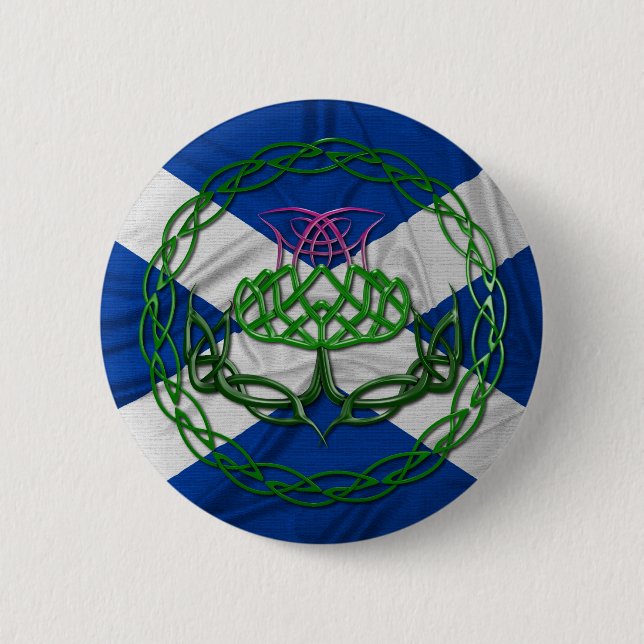 Celtic Knot Thistle And Flag 2 Inch Round Button (Front)