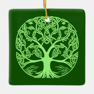 Celtic Knot Tree of Life Emerald Green Ceramic Ornament