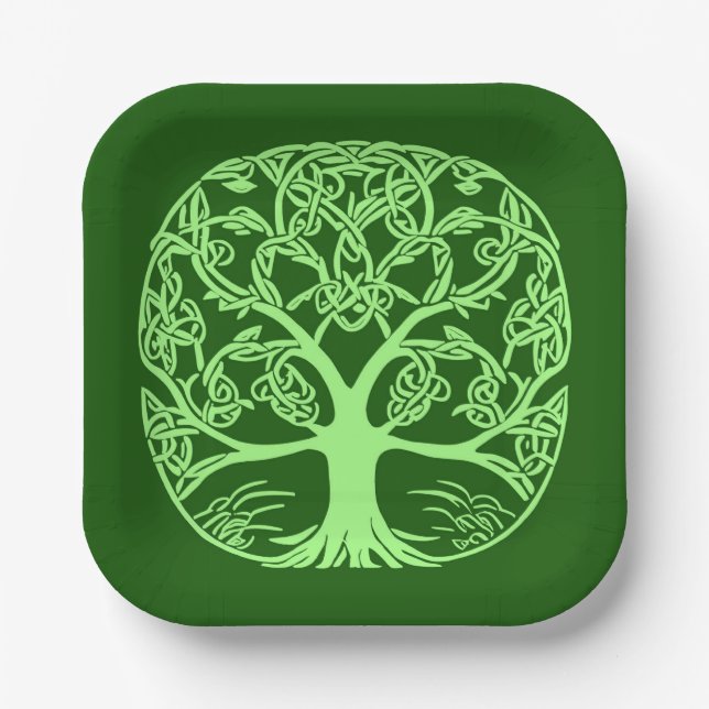 Celtic Knot Tree of Life Emerald Green  Paper Plate (Front)