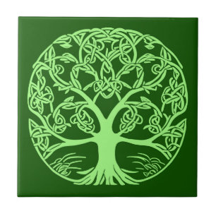 Celtic Knot Tree of Life Emerald Green Tile