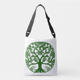 Celtic Knot Tree of Life Green on White Crossbody Bag