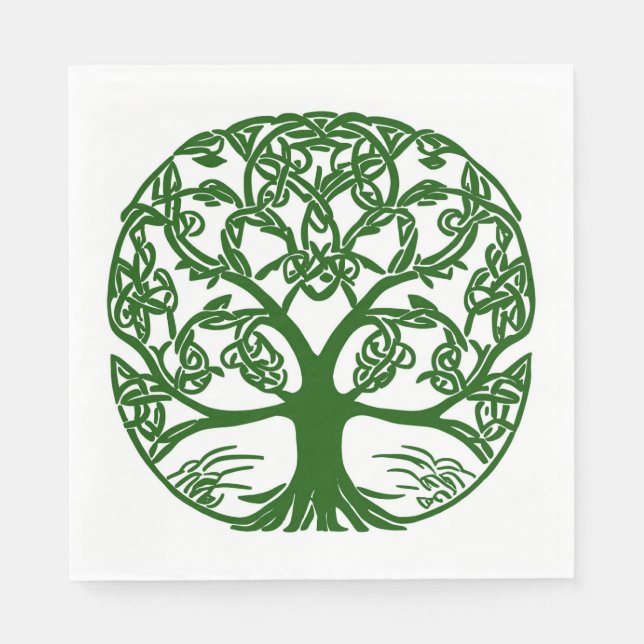 Celtic Knot Tree of Life Green on White Napkin (Front)