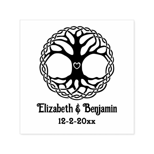 Celtic Knot Tree of Life Hrt Couple #2 Names Date Self-inking Stamp (Design)