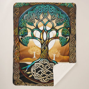 Celtic Knot Tree of Life Sunset Sherpa Blanket