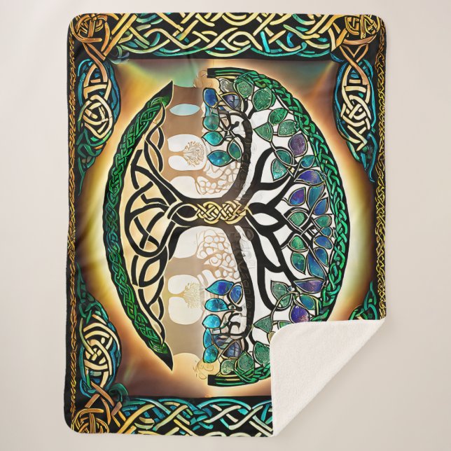 Celtic Knot Tree of Life Sunset Sherpa Blanket (Front)